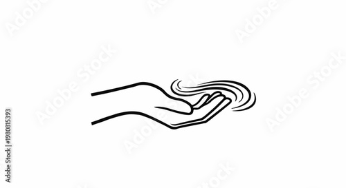 A simple black and white illustration of a hand holding wavy strands of hair