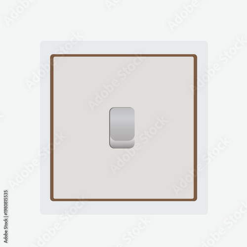 An isolated white plastic light switch on a neutral wall provides a simple control for home electric power and energy technology to turn the interior electricity on or off