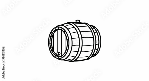 A simple black and white outline drawing of a wooden barrel