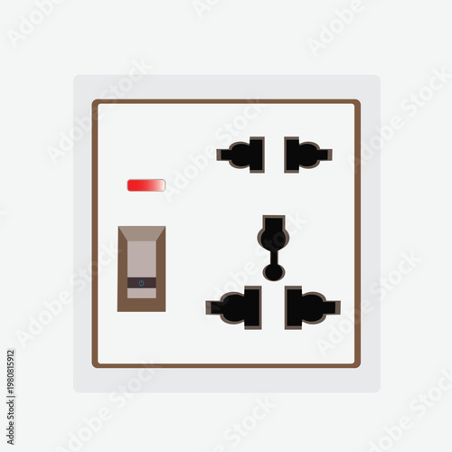 This pixel perfect design set features a cartoon vector illustration of an electrical outlet power socket and switch technology symbol for a modern business sign concept