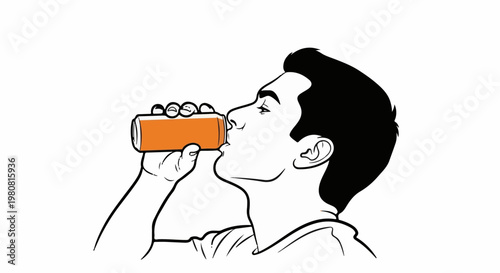 A person drinks from an orange colored can