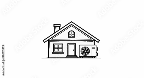 A minimalist illustration of a house with an air conditioning unit