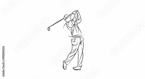 A minimalist line drawing of a golfer in mid-swing, focusing on dynamic motion