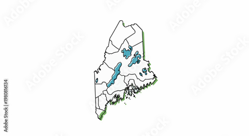 A map outlines Maine with inland lakes and coastal features highlighted