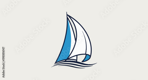 A simplified artistic representation of a sailboat with blue and white sails