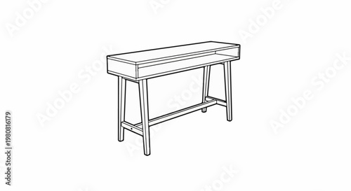 A minimalist line drawing of a tall, narrow console table with four legs