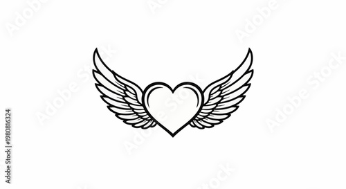 A simple black outline of a heart with two feathered wings