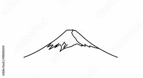 A minimalist, single-line drawing of a snow-capped mountain peak