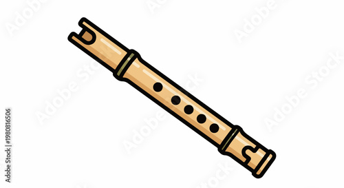 A simple, cartoonish illustration of a bamboo flute with six finger holes