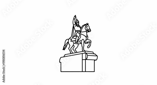 A sketch of a man on a horse, on a pedestal, with arm raised