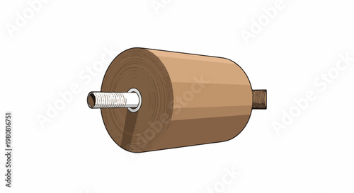 A roll of brown material on a white tube with ribbed ends