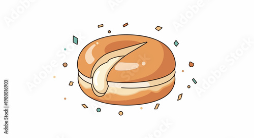 A round, golden-brown pastry with a creamy filling spilling out