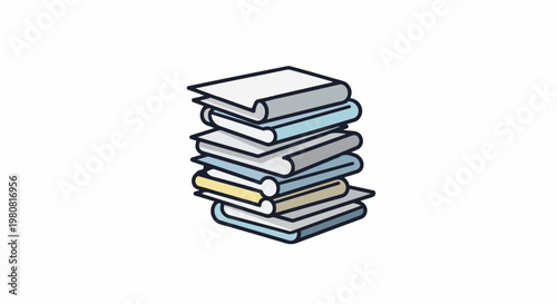 A stack of several colorful books, some open, on a white background
