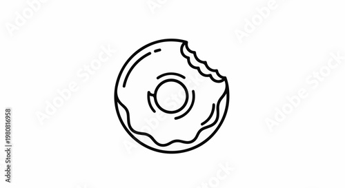 A simple line drawing of a donut with a bite taken out of it