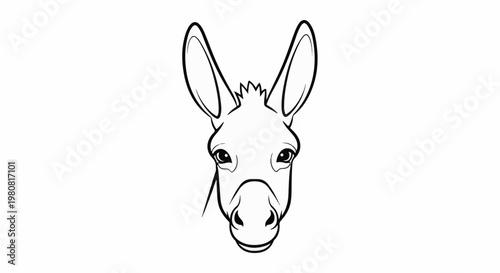 A simple line drawing of a donkey's head with large ears, looking forward