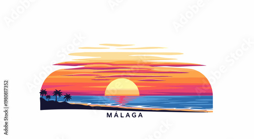A pixelated sunset with vibrant colors over the ocean and palm trees