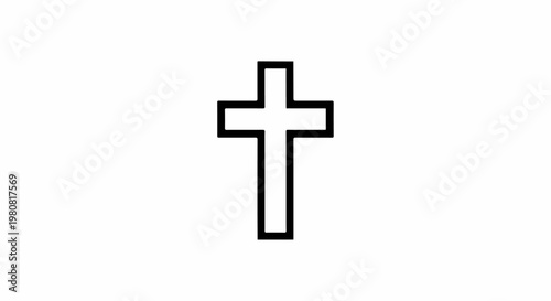A stark black outline of a Christian cross stands against a pure white background