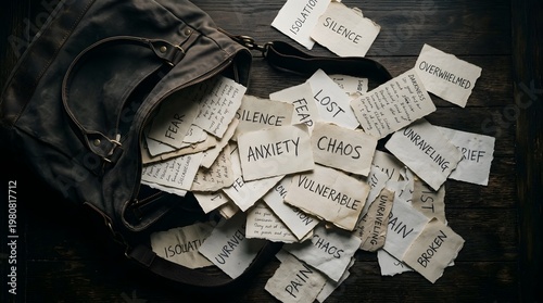 emotion words spilling from small bag