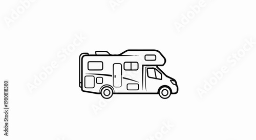 A simple outline drawing of a recreational vehicle with windows and wheels