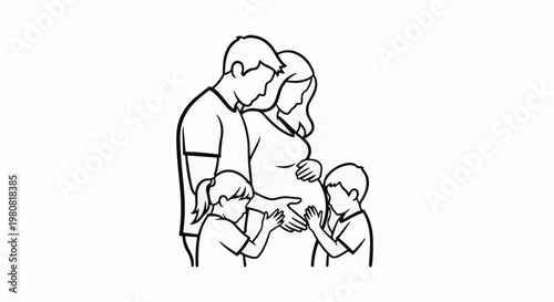 A pregnant woman and her family touching her belly