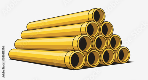 A pyramid stack of bright yellow cylindrical tubes against a white background