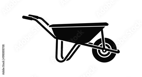 A black silhouette of a wheelbarrow depicting gardening and outdoor work silhouette