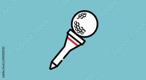 A simple, flat design icon of a golf ball perched on a tee