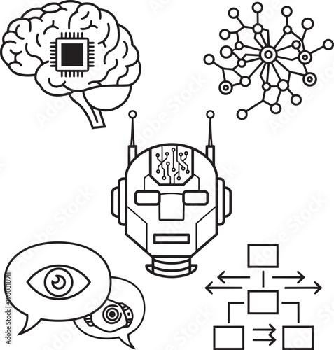 Artificial intelligence and machine learning concept icons