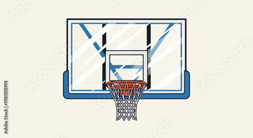 A simple, graphic depiction of a basketball hoop and backboard