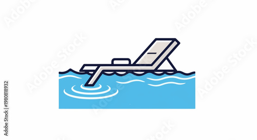 A lounge chair rests partially submerged in rippling blue water, inviting relaxation