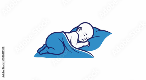 A peaceful baby sleeps soundly on a blue pillow and blanket