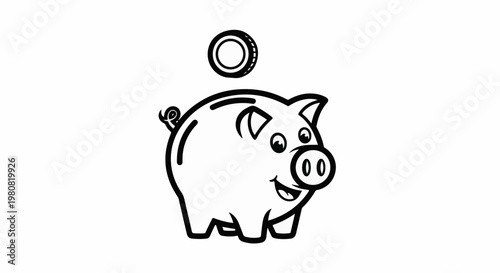 A smiling cartoon pig with a coin dropping into its back