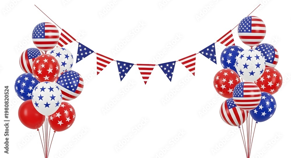 Obraz premium Festive labor day celebration patriotic american flag balloons and bunting for a weekend of appreciation