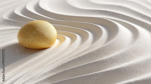 Εκτύπωση καμβά Zen minimalist abstract background with white sand ripples and a golden pebble s
