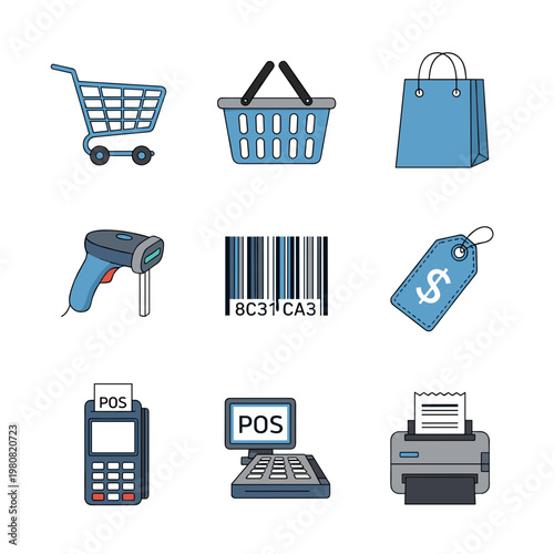 Ecommerce shopping cart checkout icons.