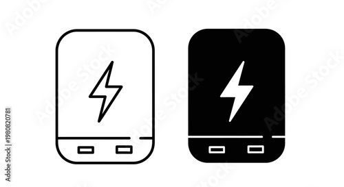 Modern wireless charger and portable power bank device icons, symbolizing efficient mobile technology and convenient power solutions for electronic gadgets