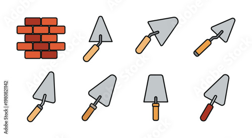 Brick Trowel Line art vector simple color shapes illustration