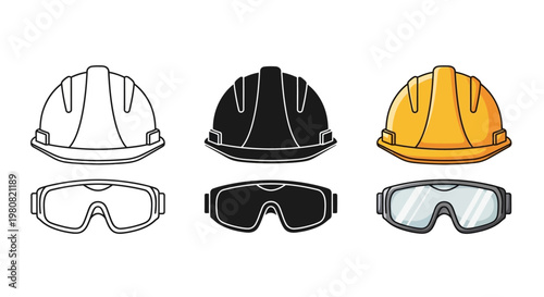 Hard hat and safety goggles, protective gear for industrial work, construction and safety