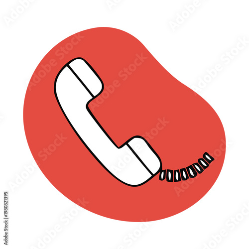 Simple illustration of a white telephone handset on a red background