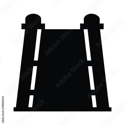 Silhouette of a monumental bridge with twin towers and simplistic design