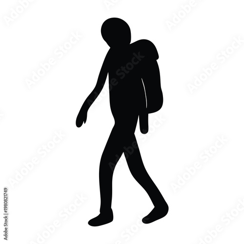 Silhouette of a person walking with a jacket over the shoulder alone
