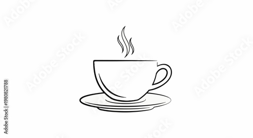 A simple sketch of a hot cup of coffee or tea on a saucer