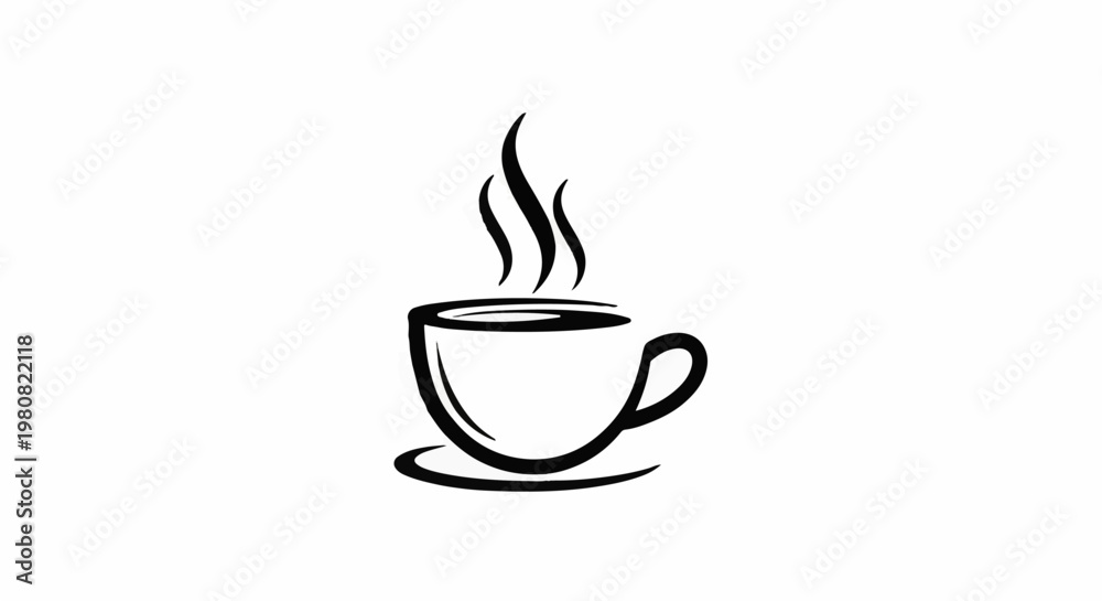Obraz premium A simple, stylized line drawing of a steaming cup and saucer