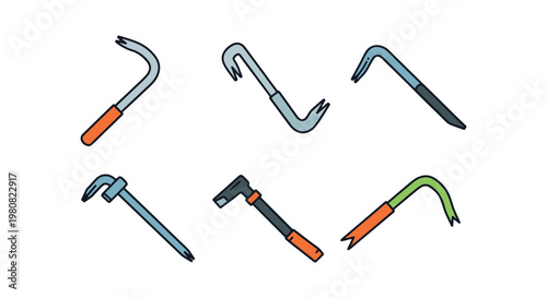 Crowbar Line art vector set clean simple shapes illustration