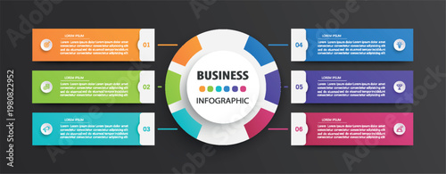 Business infographics design template with 6 options, steps or processes