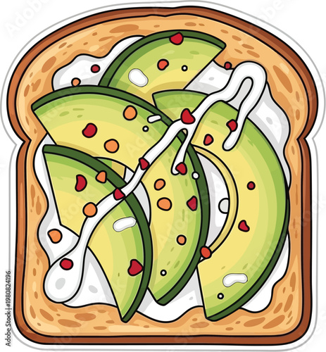 Avocado toast is depicted as a savory breakfast item with creamy toppings.