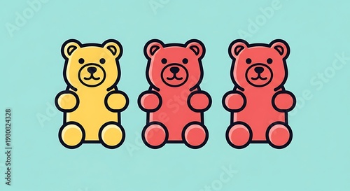 Three cartoon teddy bears standing.