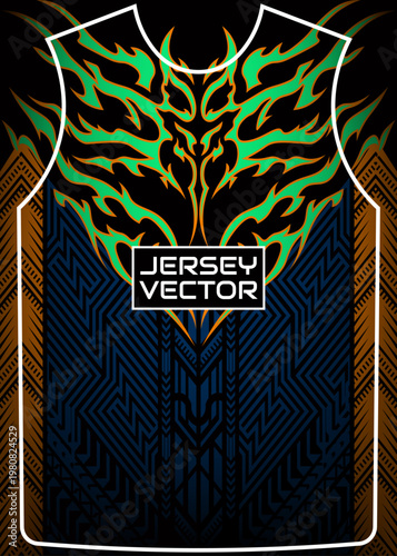Sports Jersey Design with Abstract Flame and Geometric Patterns