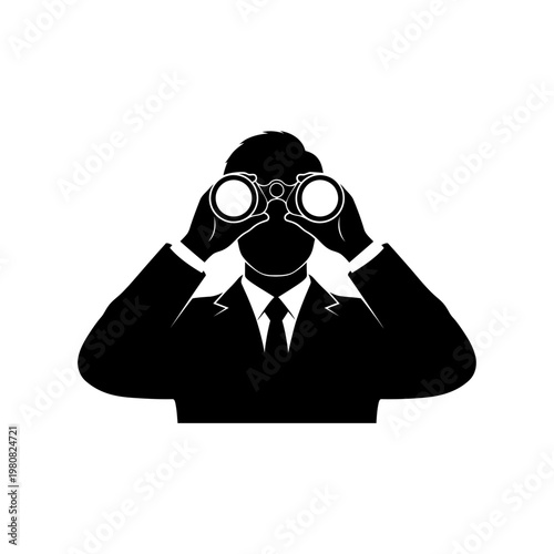 Man in Suit Looking Through Binoculars Vector Illustration.