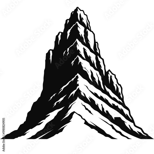 Black mountain, snow-capped peak, vector illustration, graphic icon